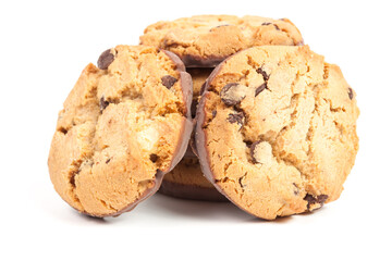 Chocolate chip cookies isolated on white
