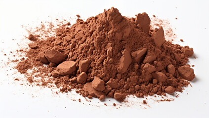 Isolated background ingredient closeup ground brown white nature chocolate cocoa powder