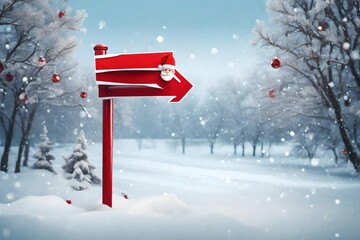 Santa hat on blank red directional sign board