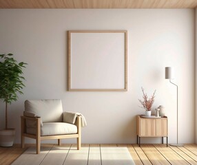 Fototapeta na wymiar Old wooden frame mockup close up on white wall, 3d render