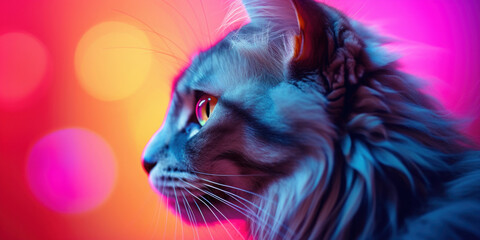 Close up cat on colorful bokeh christmas background