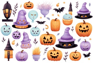 Pastel Halloween clip art isolated on white background Generative AI