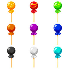 Set of Candy on a stick isometric 3d sweet. Lollipop caramel vector