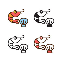 seafood icon in 4 style: flat, glyph, outline, duotone design