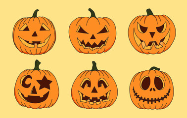 Set of Halloween pumpkin vectors