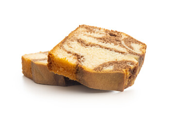 Marble sponge cake. Cake with cocoa and vanilla taste isolated on white background.