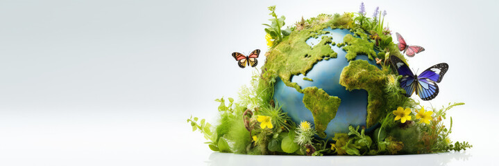 world globe planet earth background banner sustainable environment ecology nature regeneration eco friendly green energy care for nature esg concept