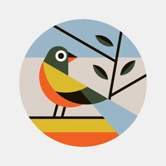 flat illustration of a colorful bird on a tree