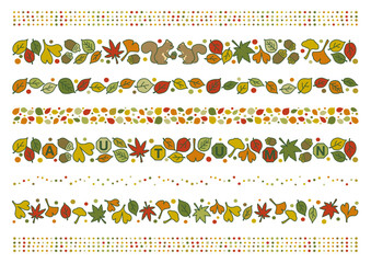 カラフルな秋の葉のライン素材