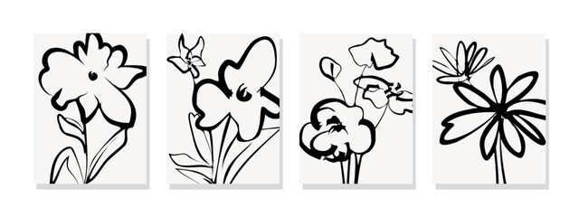 Botanical wall art. Hand painted floral line art illustration with vintage and natural charm. Design for covers, wallpapers, banners, flyers, posters, and decorations. © bywieldan