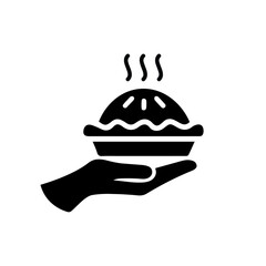 Burger and cake logo icon, black and white. Food day icon design. Hand hold up burger and cake .