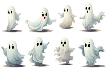Obraz premium White Halloween ghosts isolated on white background