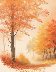 水彩で描いた秋の紅葉の景色のイラスト Generative AI