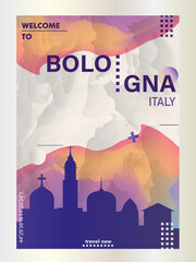 Italy Bologna city poster with abstract skyline, cityscape, landmarks and attractions. Emilia Romagna region town travel vector illustration for brochure, website, page, business presentation - obrazy, fototapety, plakaty