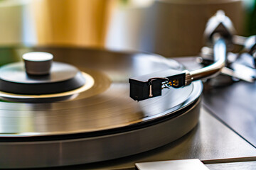 Turntable plays a vinyl record
