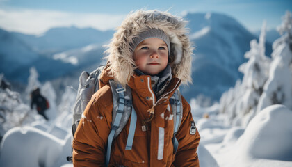 Fototapeta na wymiar a child standing amidst a pristine snowy landscape.