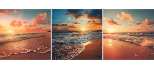 Poster travel sandy beach sunset background texture illustration tourism landscape, summer nature, tropical coast travel sandy beach sunset background texture © sevector