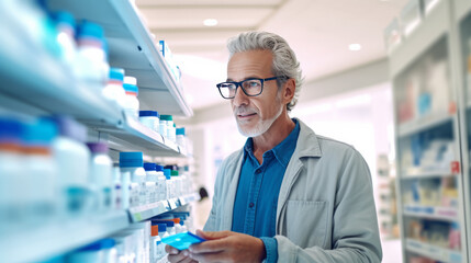 A Man Choosing to Buy Medicine Browsing through the Shelf.