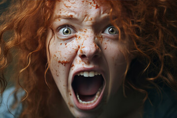 Close-up of a woman's face, caught in an authentic scream, conveying raw emotion.