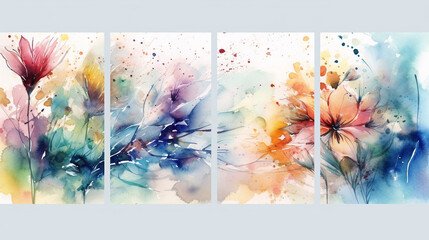 Set of colorful watercolor floral backgrounds. Spring flowers. Watercolor painting. generative ai