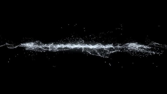 Abstract background. White particle animation seamless loop on black background. Can be used in background elements related to technology or energy. 3D Render.