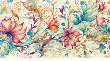 Fototapeta na wymiar Watercolor floral seamless pattern. Hand drawn illustration. generative ai
