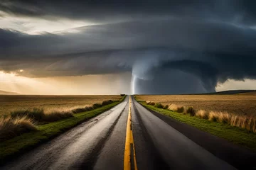 Deurstickers storm clouds over the road © Aansa