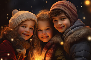 children are sincere friends on Christmas Eve. generative ai.