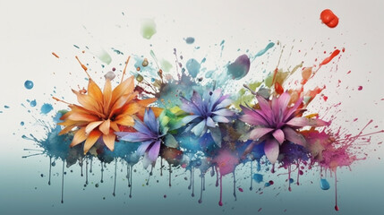 Watercolor floral background. Hand painted watercolor flowers on white background. generative ai