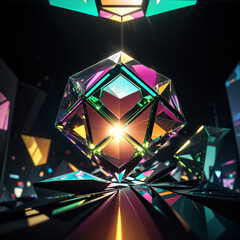 光輝くガラスの素材。抽象的で幾何学的。Shining glass material. Abstract and geometric. Generative AI.