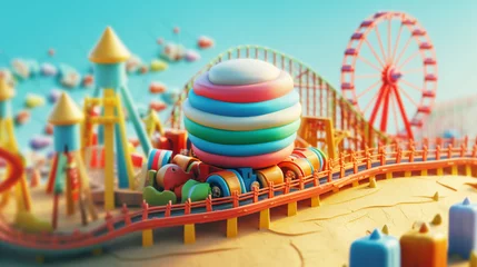 Fotobehang Amusement park in the city. 3d render illustration. generative ai © Graphicsstudio 5