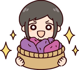 たくさんさつまいもを収穫した女性