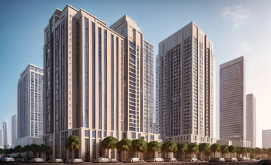 Obraz premium Big city during the day, future style, Generative AI