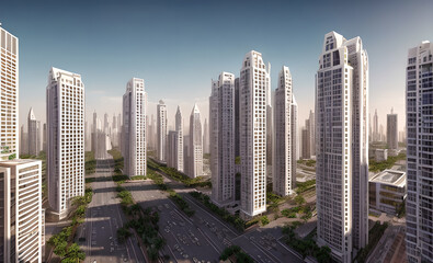 Obraz premium Big city during the day, future style, Generative AI
