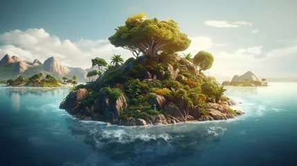 Foto op Plexiglas Fantasy island in the sea. 3d render illustration. generative ai © Graphicsstudio 5