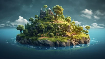 Fototapeten Fantasy island in the sea. 3d render illustration. generative ai © Graphicsstudio 5