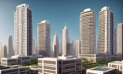 Obraz premium Big city during the day, future style, Generative AI