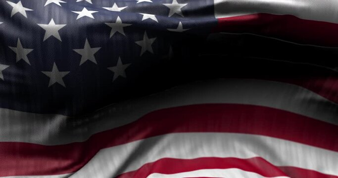 Epic slow motion USA flag waving on the wind, fullscreen looped footage, cycled background