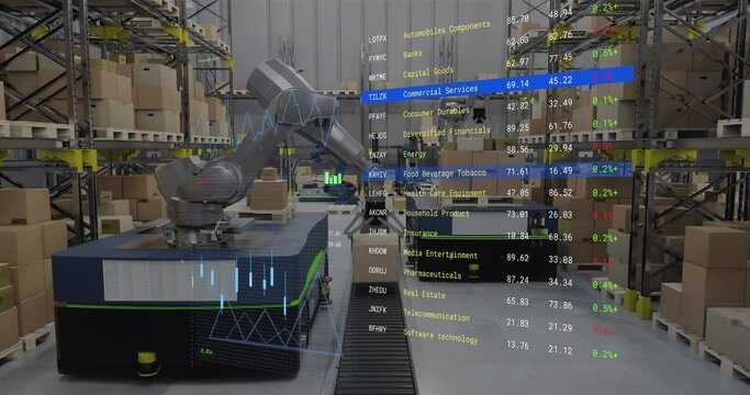 Animation of screen with data processing over warehouse