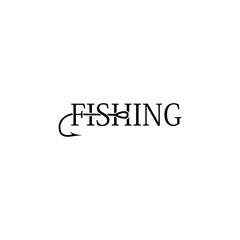 Fishing word hook icon isolated on transparent background