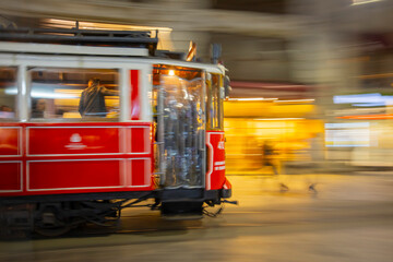 Nostalgic tramway on the main pedestrian Taksim Istiklal Street 