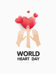 World heart day and hands concept. stethoscope with heart shape, heart wave sign, hug the globe, happy earth day, world map background. vector design.