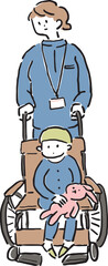 車椅子に乗った子供と介助する看護師の女性