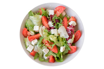 Delicious fresh Greek salad with tomato, cucumber, sweet pepper and feta cheese