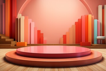 colorful modern advertising podium for the product on the studio background