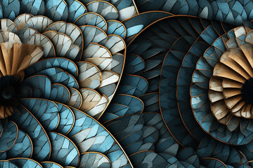 metallic spirals art deco fibonacci sequence architectural interior background wall texture pattern seemless