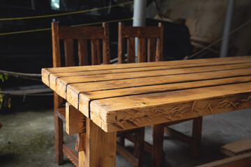 Fototapeta premium Wooden table at home. Natural wooden table