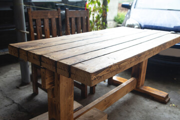 Wooden table at home. Natural wooden table