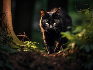 black cat in the forest