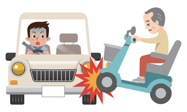 自動車と電動カートによる交通事故のイラスト